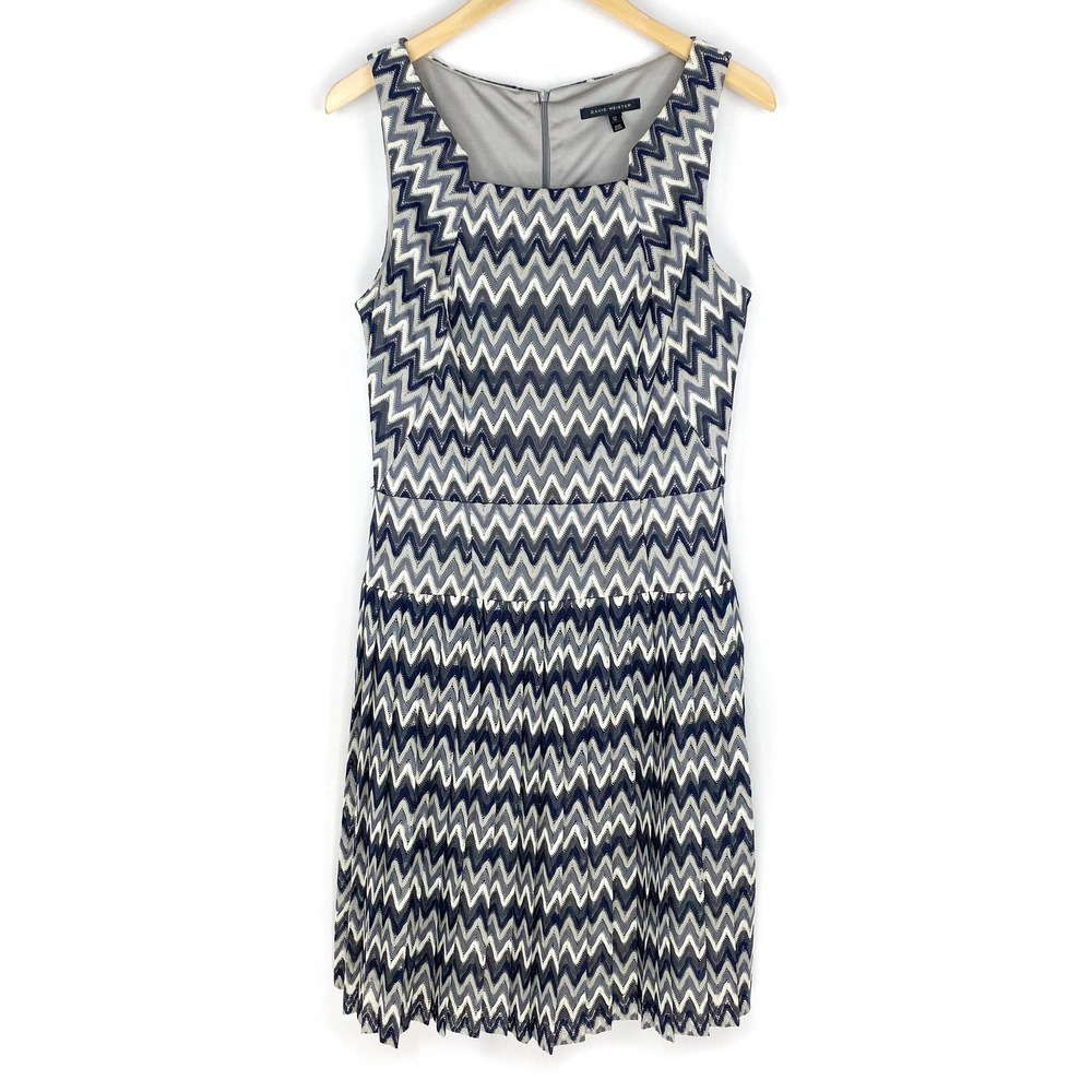 David Meister Dress Gray Zigzag Lace Sleeveless 12